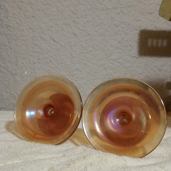 SOLD   Vintage Depression Glass Amber Candlestick holders set of 2 - Picture 5 of 8